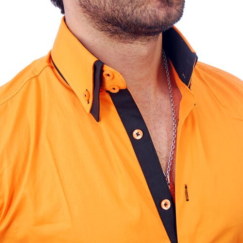 Reslad Herren Langarm Hemd Alabama RS-7050 Orange-Schwarz 2XL