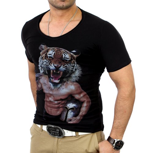 Reslad Herren Tigerhead T-Shirt RS-2663 Schwarz M
