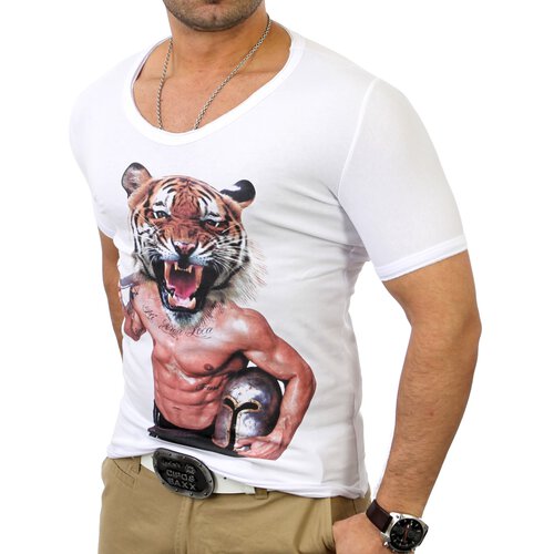 Reslad Herren Tigerhead T-Shirt RS-2663 Wei XL