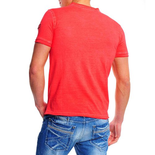 Reslad Herren Batik Style Used Look V-Neck T-Shirt 4019 Rot S