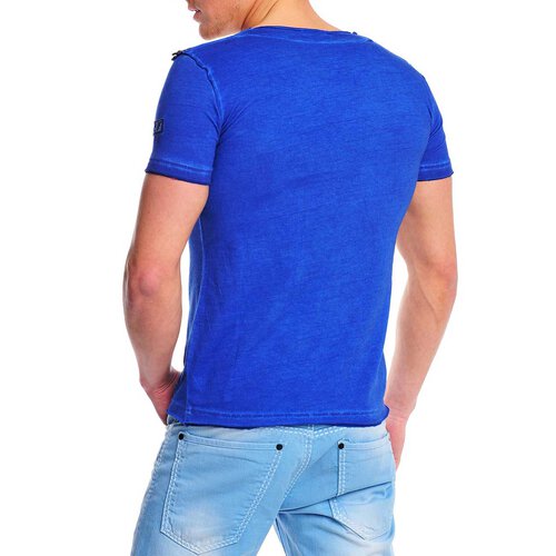 Reslad Herren Batik Style Acid Washed O-Neck T-Shirt 4021 Blau L