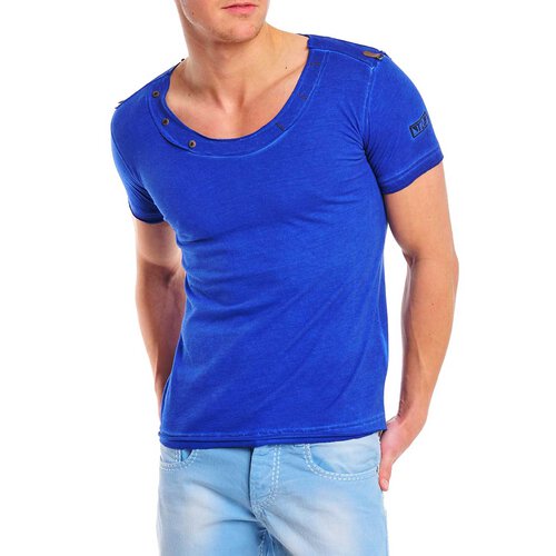 Reslad Herren Batik Style Acid Washed O-Neck T-Shirt 4021 Blau 2XL
