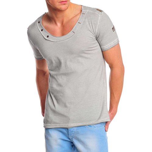 Reslad Herren Batik Style Acid Washed O-Neck T-Shirt 4021 Grau L
