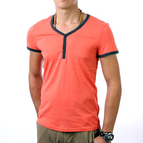 98-86 Herren Y-Neck Kontrast T-Shirt 20030 Orange L