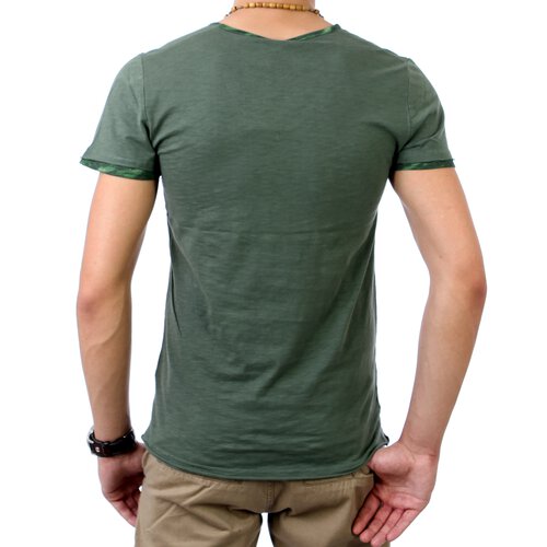 98-86 Herren Camouflage Kontrast V-Neck T-Shirt 20148 Grn L