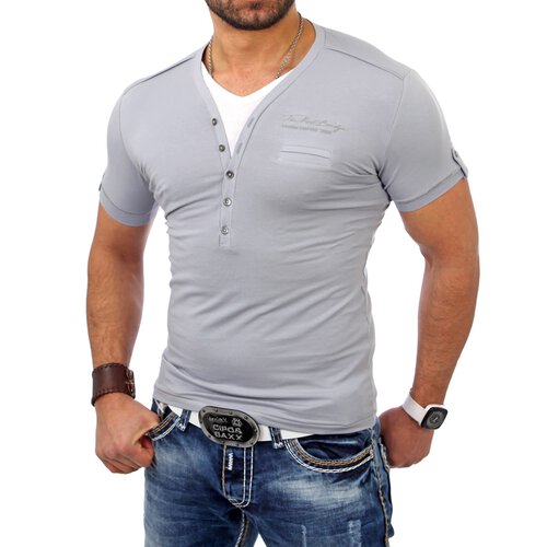 Redbridge Herren V-Neck 2in1 Layer Style T-Shirt RB-1554 Grau M