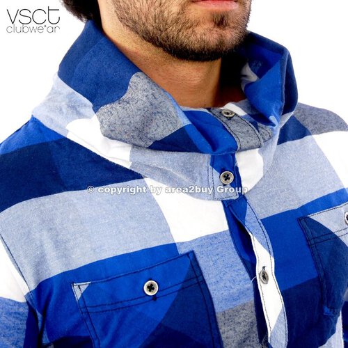 vsct V-5640319 Wide Collar big Karo hemd blau