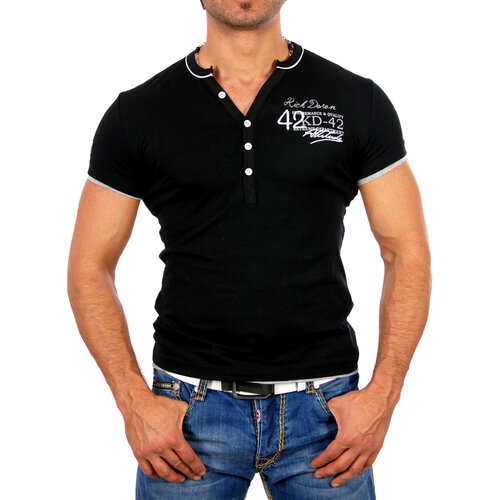 Kickdown Herren Y-Neck Club Style T-Shirt K-2314 Schwarz XL