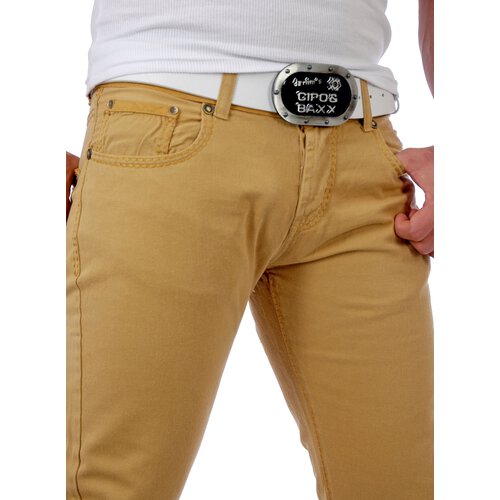 Tazzio Herren Colored Dicke Naht Jeans Hose TZ-5100 Curry-Beige W31/L32