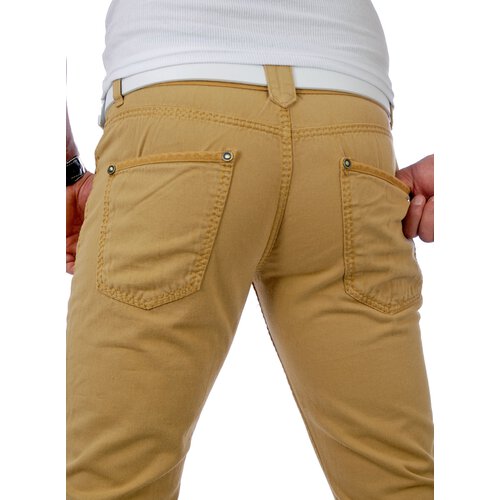 Tazzio Herren Colored Dicke Naht Jeans Hose TZ-5100 Curry-Beige W31/L32