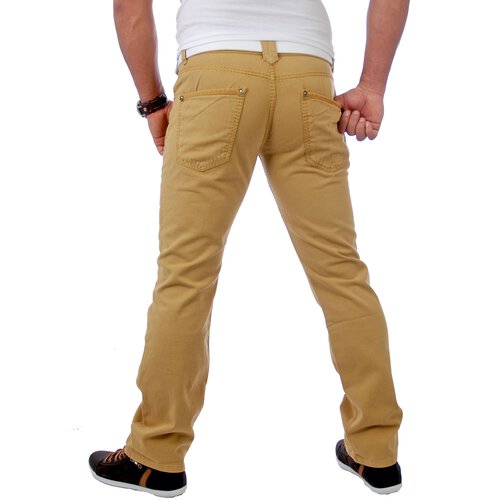 Tazzio Herren Colored Dicke Naht Jeans Hose TZ-5100 Curry-Beige W32/L32