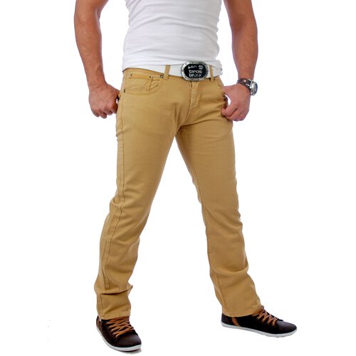 Tazzio Herren Colored Dicke Naht Jeans Hose TZ-5100 Curry-Beige W36/L32