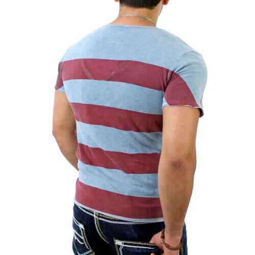 Reslad Herren Wide Neck Striped Vintage Look T-Shirt RS-1199