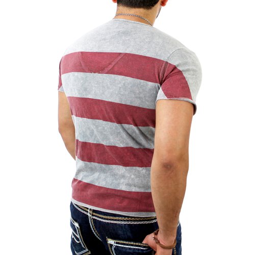 Reslad Herren Wide Neck Striped Vintage Look T-Shirt RS-1199 Grau XL