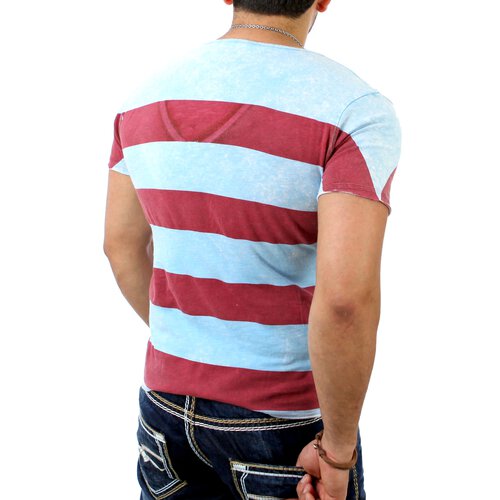 Reslad Herren Wide Neck Striped Vintage Look T-Shirt RS-1199 Trkis L