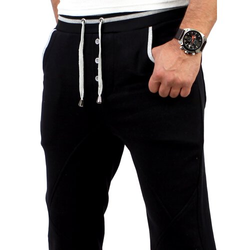 Reslad Herren Buttoned Style Sweatpants Jogginghose RS-5150 Schwarz-Grau L