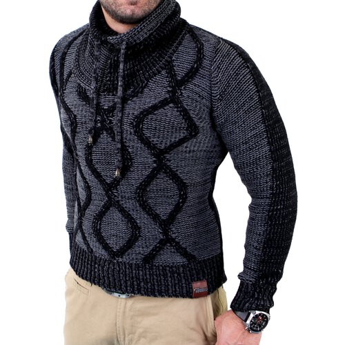 Tazzio Herren Grobstrick Huge Collar Winter Pullover TZ-3992  Schwarz M
