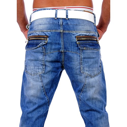 VSCT Herren Clubwear Leder Patched Jeans Hose V-0139 Blau W32/L32