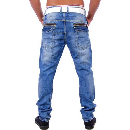 VSCT Herren Clubwear Leder Patched Jeans Hose V-0139 Blau W30/L34