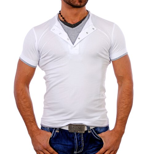 ReRock T-Shirt Herren V-Neck Club Layer Style Shirt RR-1410 Wei XL