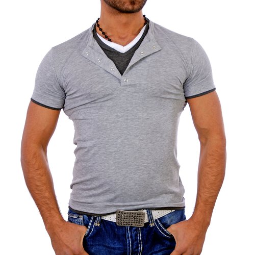 ReRock T-Shirt Herren V-Neck Club Layer Style Shirt RR-1410 Grau L