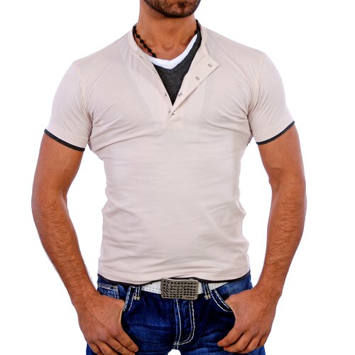 ReRock T-Shirt Herren V-Neck Club Layer Style Shirt RR-1410 Beige L