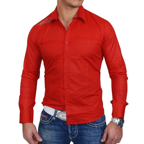 Tazzio Herren Hemd Exklusiv Langarmhemd TZ-7807 Rot L