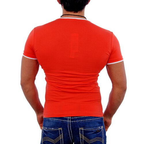Cipo & Baxx T-Shirt Herren Button Style Kontrast V-Neck Shirt C-5245 Orange XL