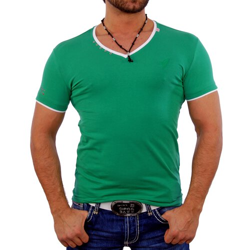 Cipo & Baxx T-Shirt Herren Button Style Kontrast V-Neck Shirt C-5245 Grn S