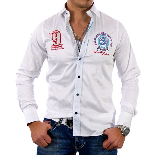 Young & Rich Herren Hemd Club Polo Party Design Langarmhemd YR-6040 Wei-Trkis L