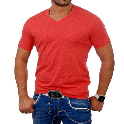 Urban Classics T-Shirt Herren Authentic Melange Style V-Neck Shirt TB-368 Rot L