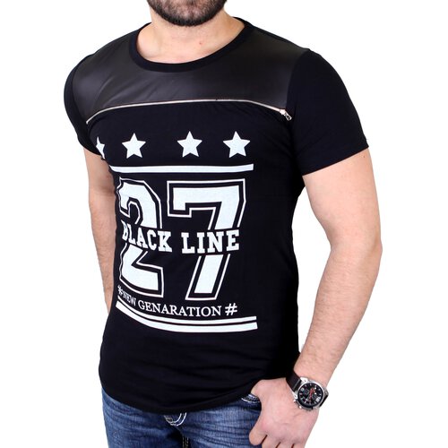 Reslad T-Shirt Herren Black Line Stars Deko Zipper Shirt RS-1311 Schwarz S