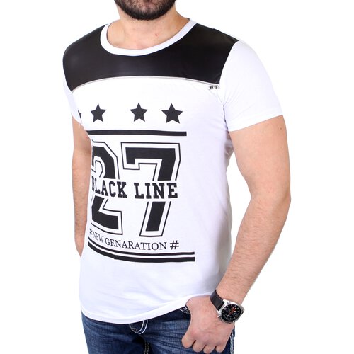 Reslad T-Shirt Herren Black Line Stars Deko Zipper Shirt RS-1311 Wei S