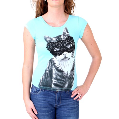 Madonna T-Shirt Damen FIEN Sweet Kitty Rckenteil aus Spitze MF-406989 Trkis S
