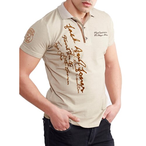 Tazzio T-Shirt Herren Club Polokragen Printed Shirt TZ-15140 Stone L