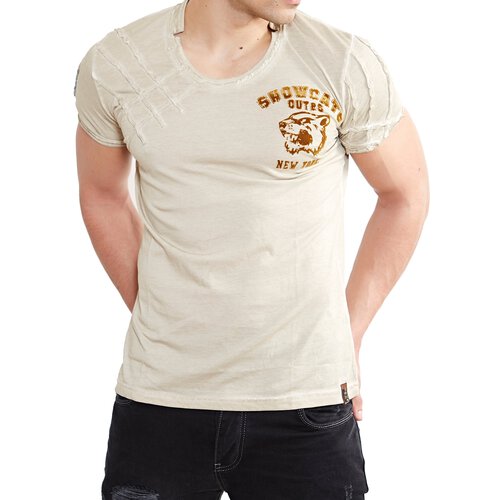 Tazzio T-Shirt Herren Snow Cat Vintage Look Print Shirt TZ-15115 Stone M