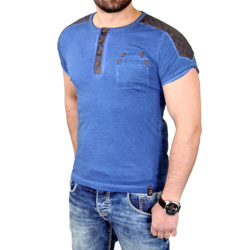 Tazzio T-Shirt Herren Kunst- Lederimitat Patched Buttoned Shirt TZ-15136 Indigo M