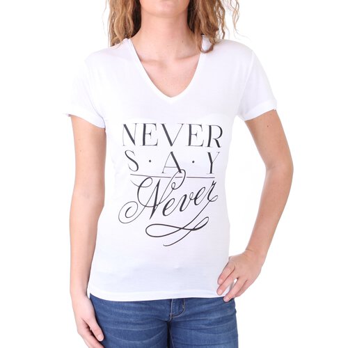 Madonna T-Shirt Damen ODA V-Ausschnitt Never Say Never Print Shirt MF-406906  Wei S