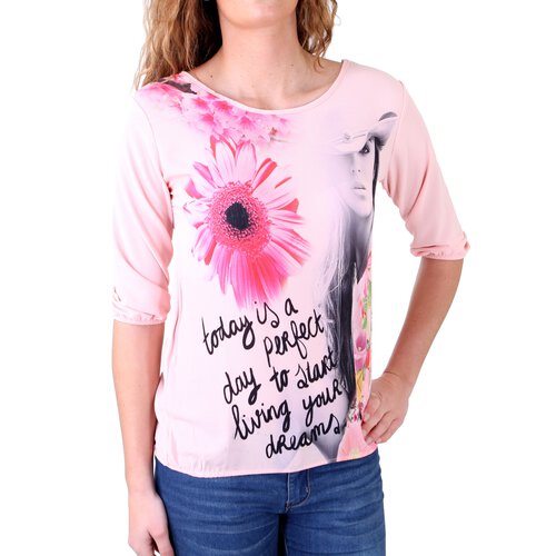 Madonna T-Shirt Damen GHADA Flower Print Shirt 7/8 rmel MF-741203 Rosa L