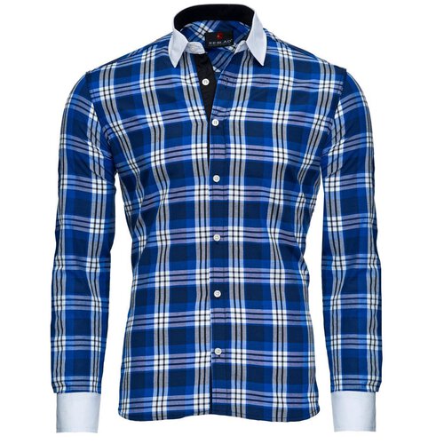 Reslad Herren Hemd Karo Muster Design Langarmhemd RS-7212  Blau 2XL