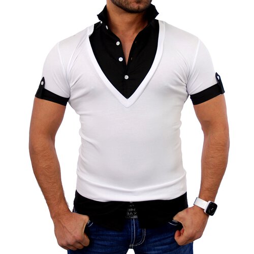 Tazzio T-Shirt Herren 2in1 Layer Style Kurzarm Shirt TZ-903 Wei-Schwarz S