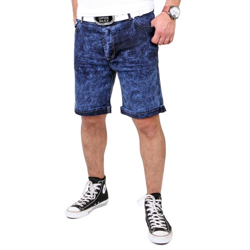 Tazzio Jeans Shorts Herren Moon-Washed Jeans-Bermuda TZ-523 Dunkelblau