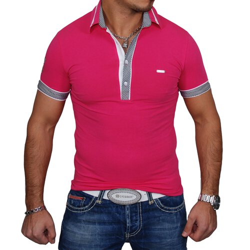 Kickdown Poloshirt Herren Slim Fit Club Wear Kontrast T-Shirt K-1924 Pink M