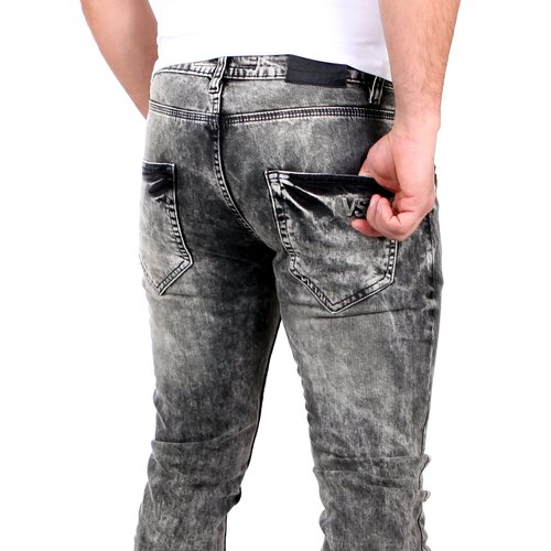 VSCT Jeans Herren Alec Slim Black Beached Destroyed Hose V-5641554 Schwarz W33 / L32