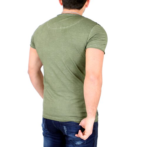 Tazzio T-Shirt Herren Buttoned Flockprint Rundhals Shirt TZ-16163  Khaki 2XL