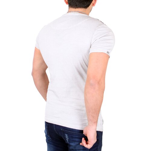 Tazzio T-Shirt Herren Buttoned Flockprint Rundhals Shirt TZ-16163  Grau L