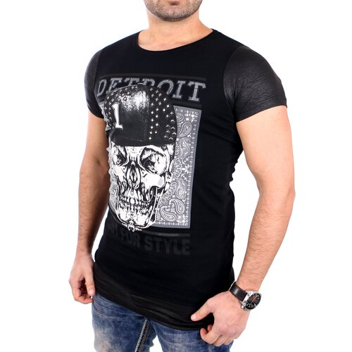 Carisma T-Shirt Herren Slim Fit Oversize Totenkopf Print Shirt CRSM-4276 Schwarz M