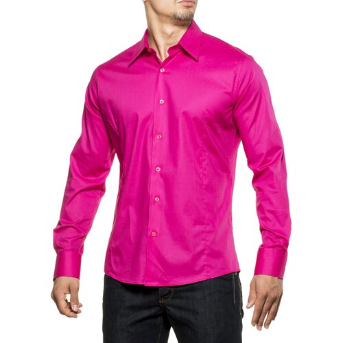 Reslad Herren Hemd Kentkragen Unicolor Langarmhemd RS-7002 Pink XL