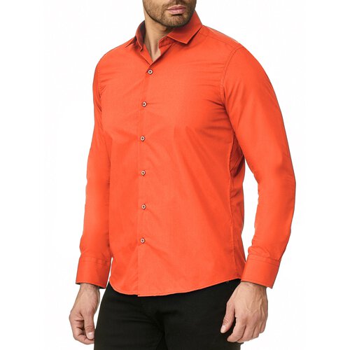 Reslad Herren Hemd Kentkragen Unicolor Langarmhemd RS-7002 Orange S