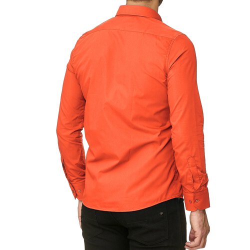 Reslad Herren Hemd Kentkragen Unicolor Langarmhemd RS-7002 Orange S